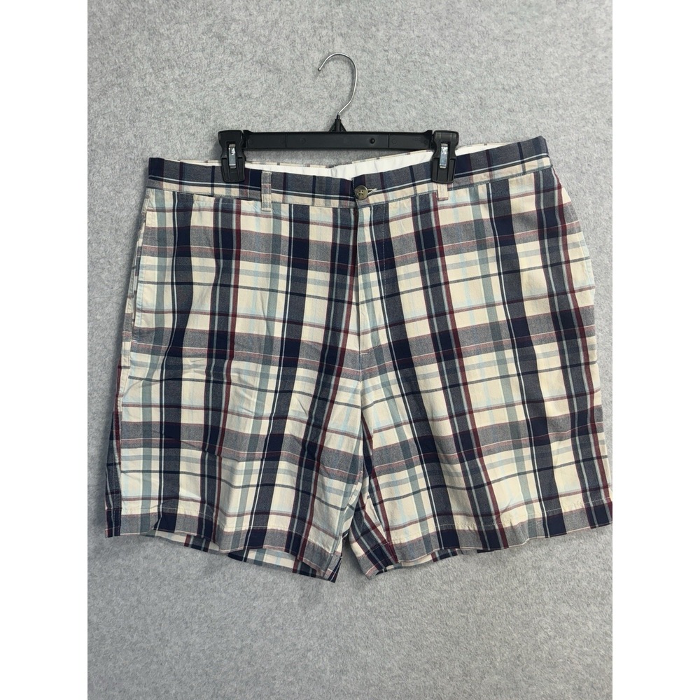 LL Bean Poplin Plaid Chino Shorts Sz 40 100% Cotton 8" Inseam Classic Fit EUC